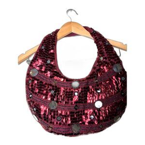 y2k Purse Bag Maroon Gem Beaded Bling Hannah Montana Shoulder Handbag Ibiza